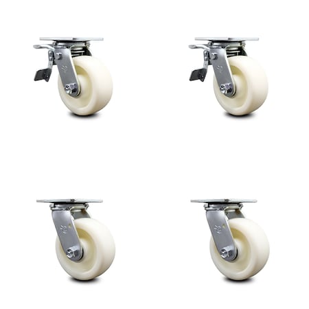 Service Caster 5 Inch Nylon Swivel Caster Set with Roller Bearing 2 Total Lock Brake SCC SCC-TTL30S520-NYR-2-S-2